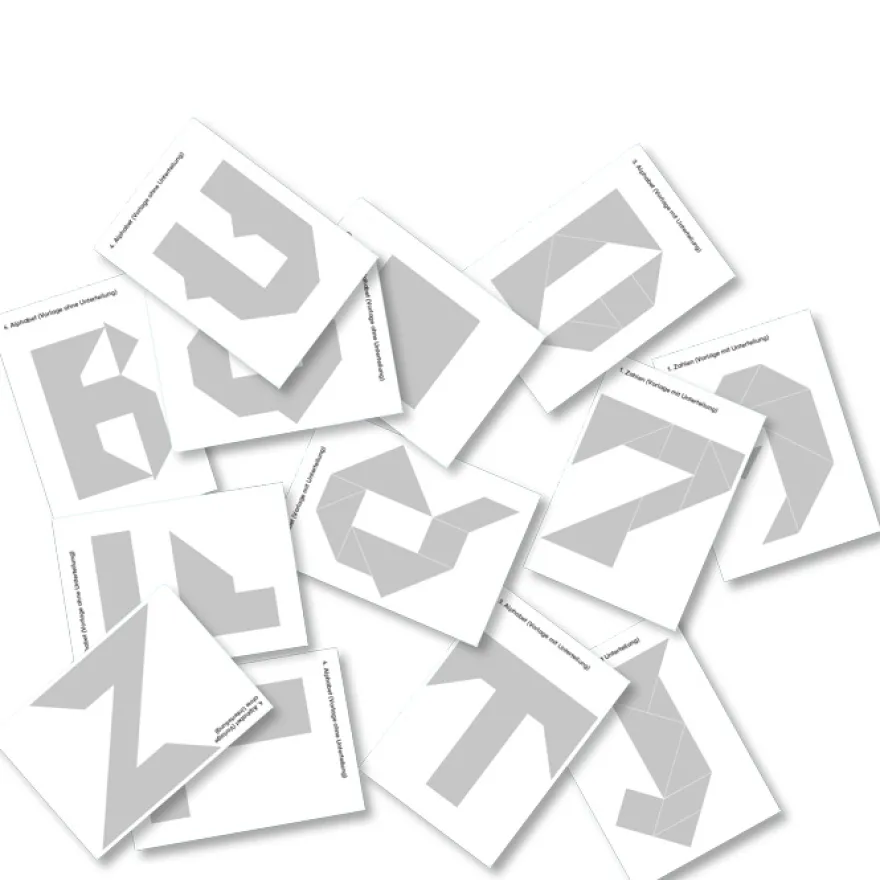 Arbeitsblätter für das Tangram – Ziffern und ABC
