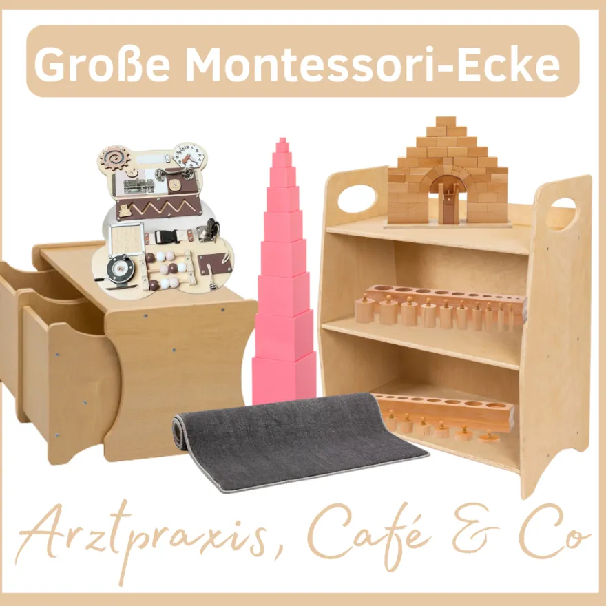 Große Montessori-Ecke für Ihren Warte- und Spielbereich in der Arztpraxis, der Bibliothek, im Einzelhandel oder Restaurant