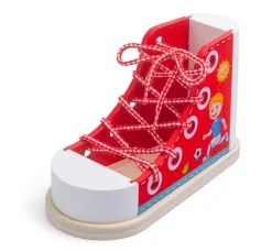 Holzschuh zum Schuhe binden lernen