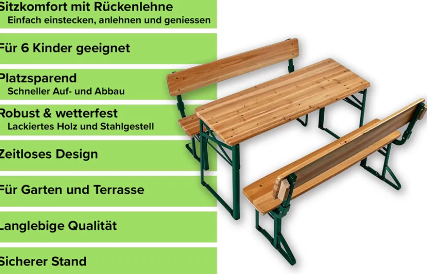 Kindersitzgarnitur - 2 Bänke und 1 Tisch für 6 Kinder