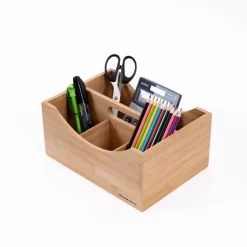 Schreibtischorganizer aus Bambus - mit 4 Fächern und Griff
