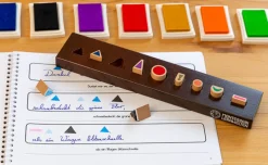 Set: Wortartenstempel aus Holz mit 9 Stempelkissen