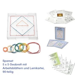 Sparset 5 x 5 Geobrett mit Arbeitsblättern und Lernkartei, 90-teilig