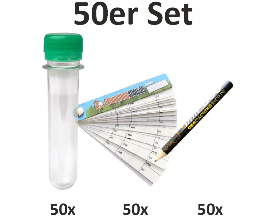 50 x PETLING mit Deckel (FTF) + Logbuch + Stift (Set Behälter Geocaching Versteck)