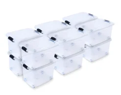 12 x XL Aufbewahrungsbox mit Deckel - stapelbar und rollbar